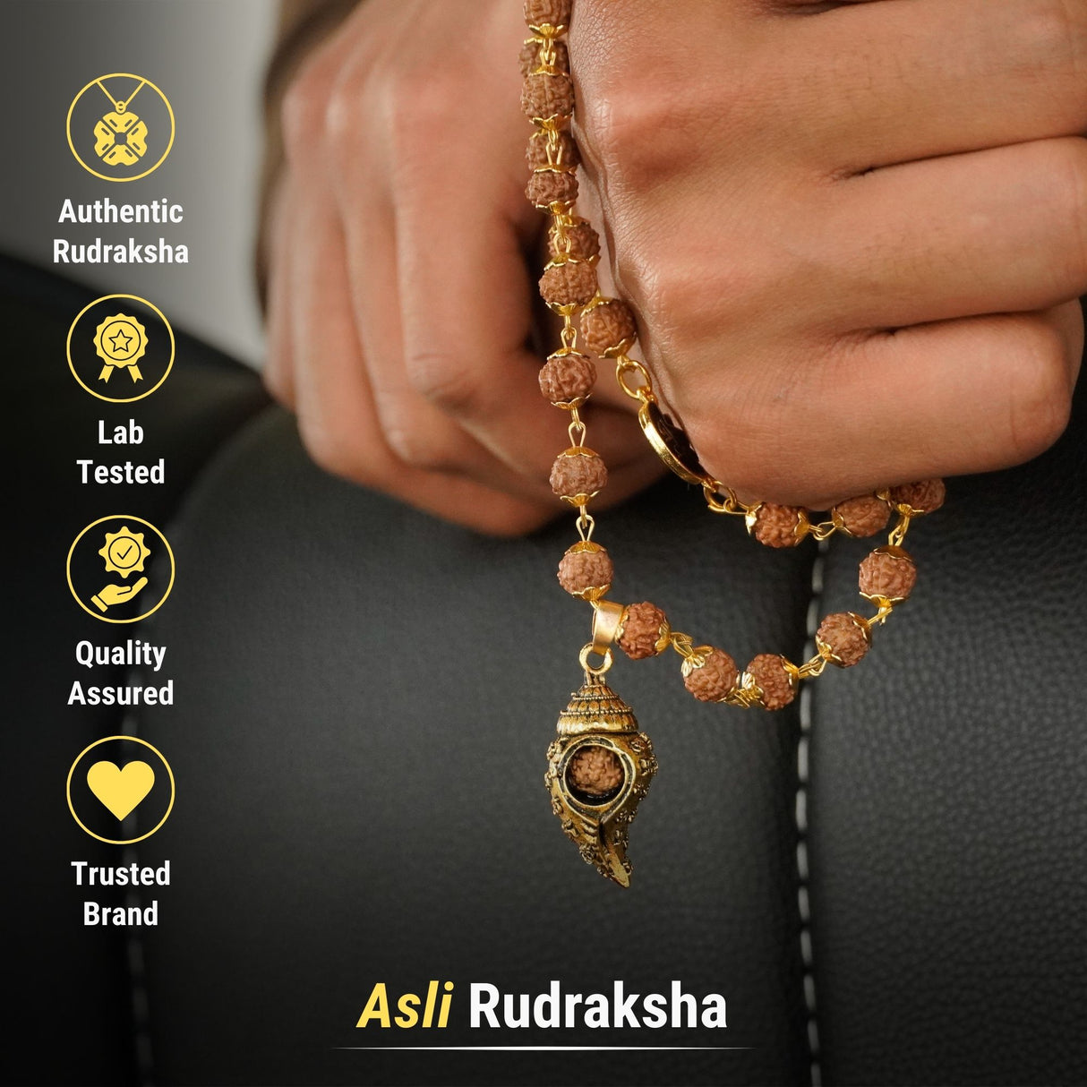 Gold Plated Shiv Shankh Rudraksha Mala