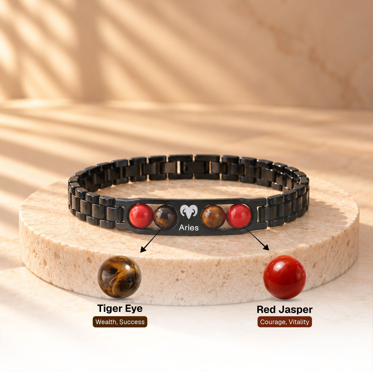 Aries Zodiac Sign Metal Bracelet + Free Selenite Plate