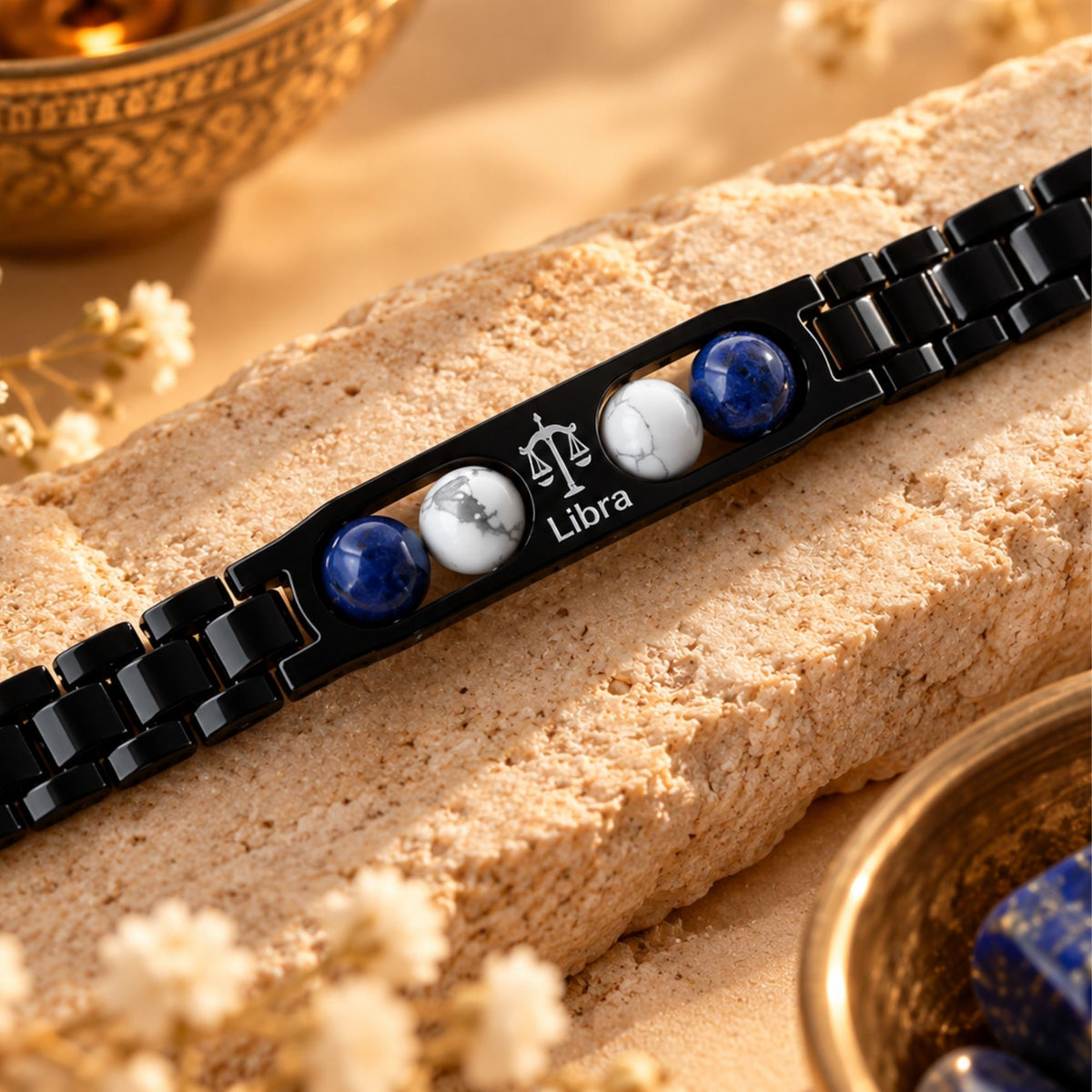 Libra Zodiac Sign Metal Bracelet + Free Selenite Plate