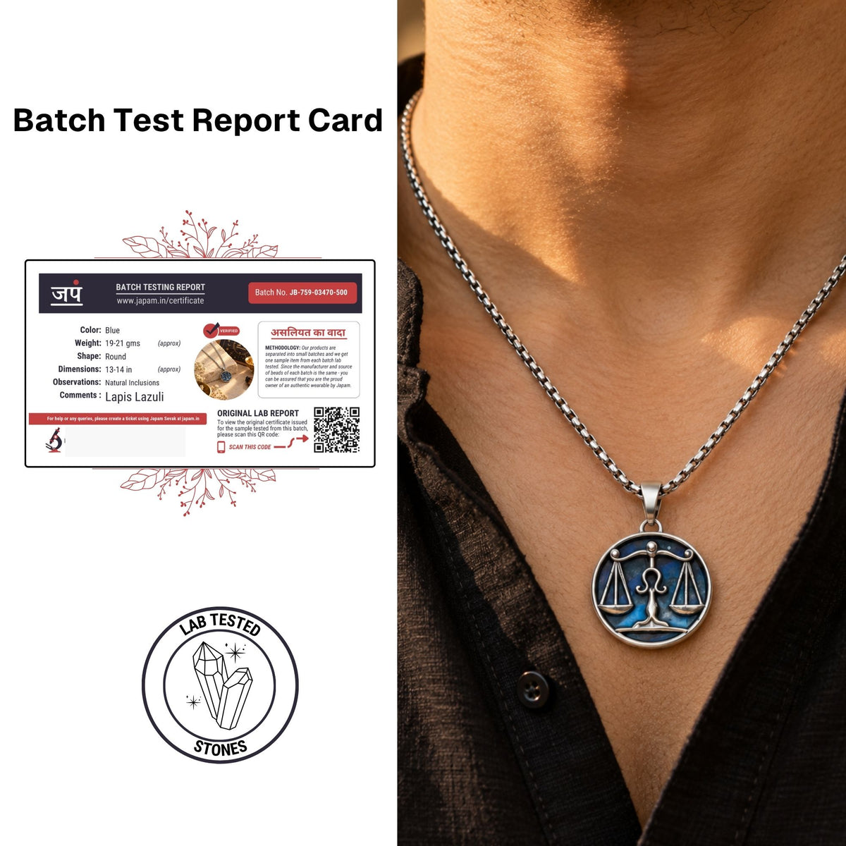 Libra Zodiac Pendant with Lapis Lazuli Stone