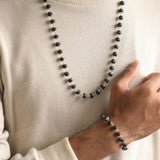 Silver Plated Karungali Mala + Karungali Bracelet Combo For Men