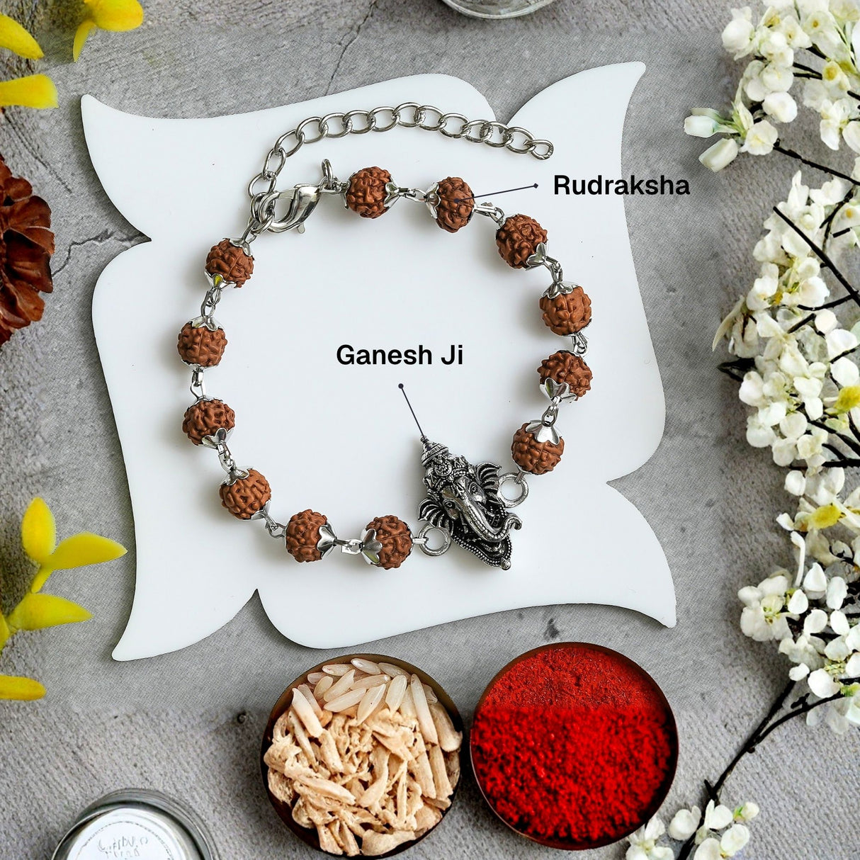 Silver Plated Ganesh Rudraksha Rakhi Box