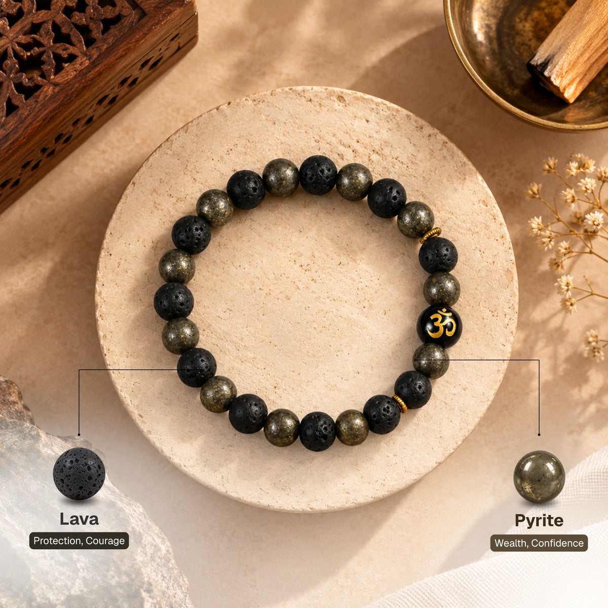 Om Pyrite & Lava Stone Wealth Band