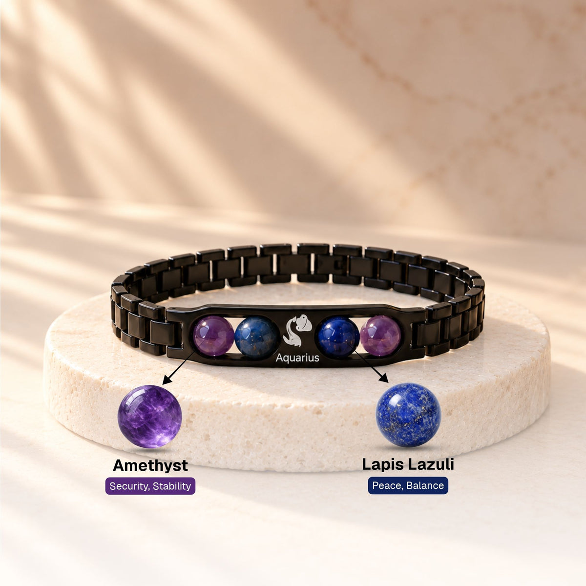 Aquarius Zodiac Sign Metal Bracelet + Free Selenite Plate