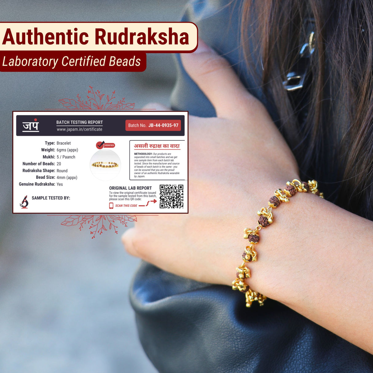 Gold Plated Elemental Rudraksha Bracelet For Women