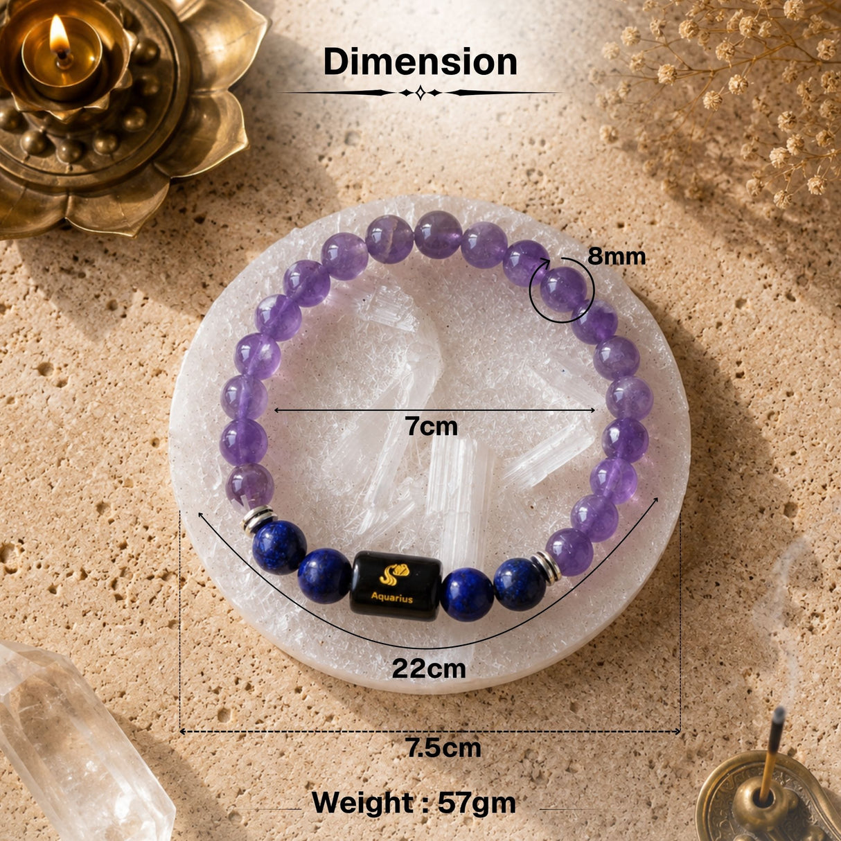 Amethyst & Lapis Lazuli Zodiac Band for Aquarius (कुंभ राशि)