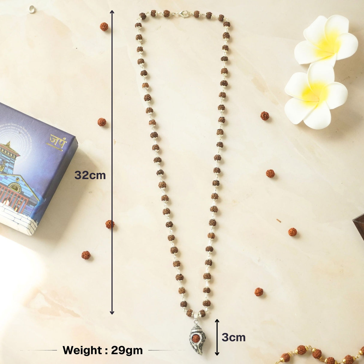 Silver Plated Shiv Shankh Rudraksha Mala