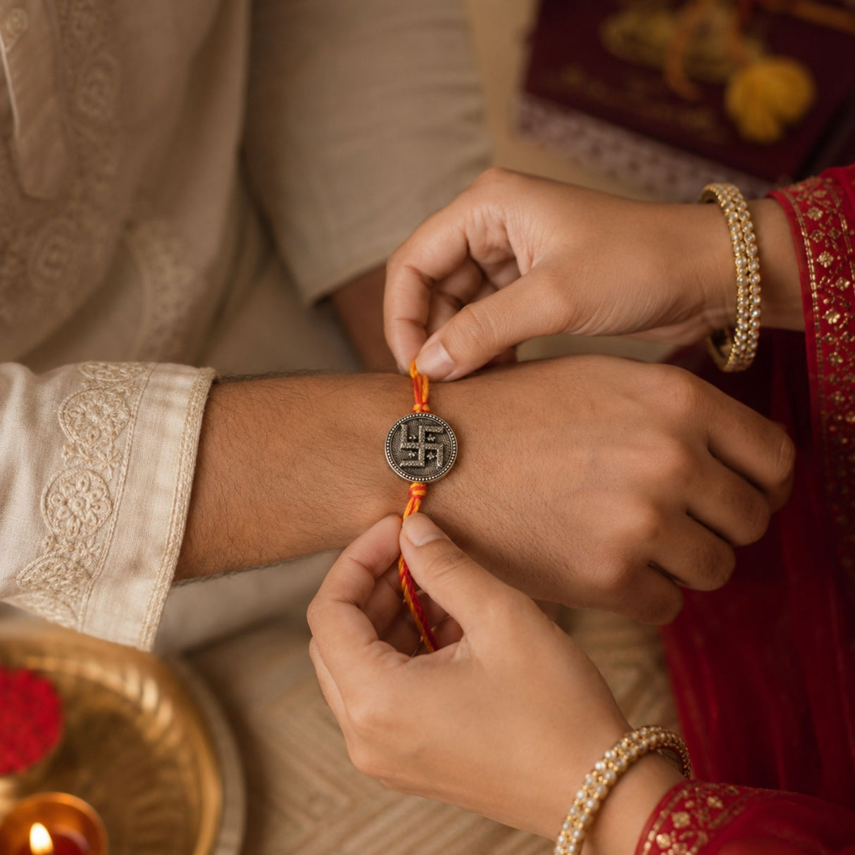 Silver Plated Swastik Rakhi Box