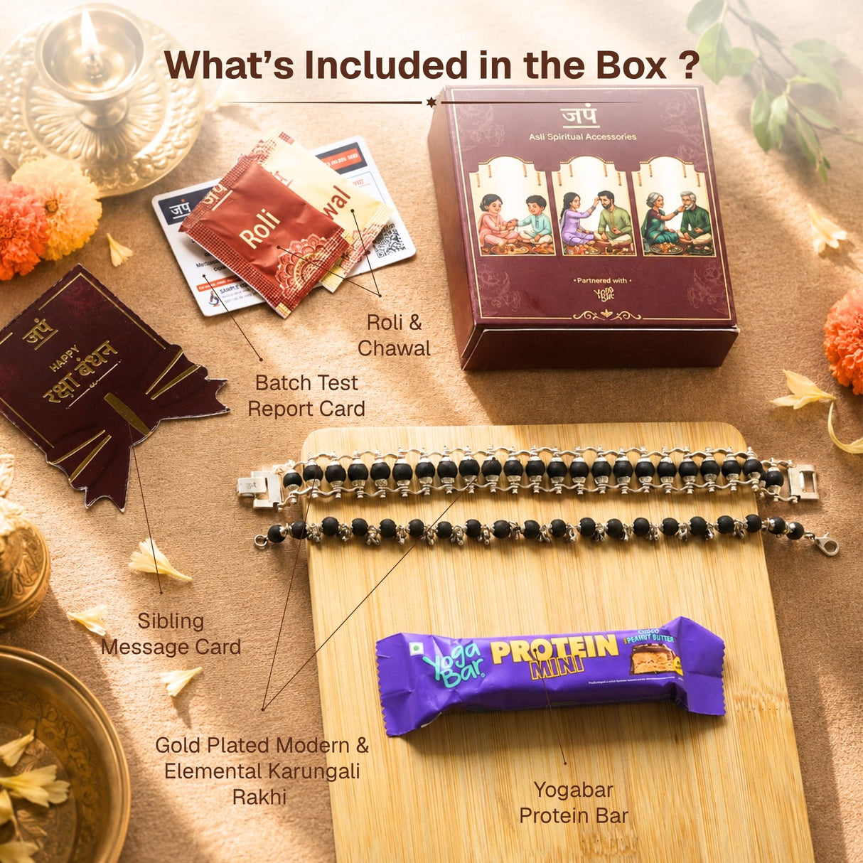 Silver Plated Modern + Elemental Karungali Rakhi Box for Bhaiya & Bhabhi