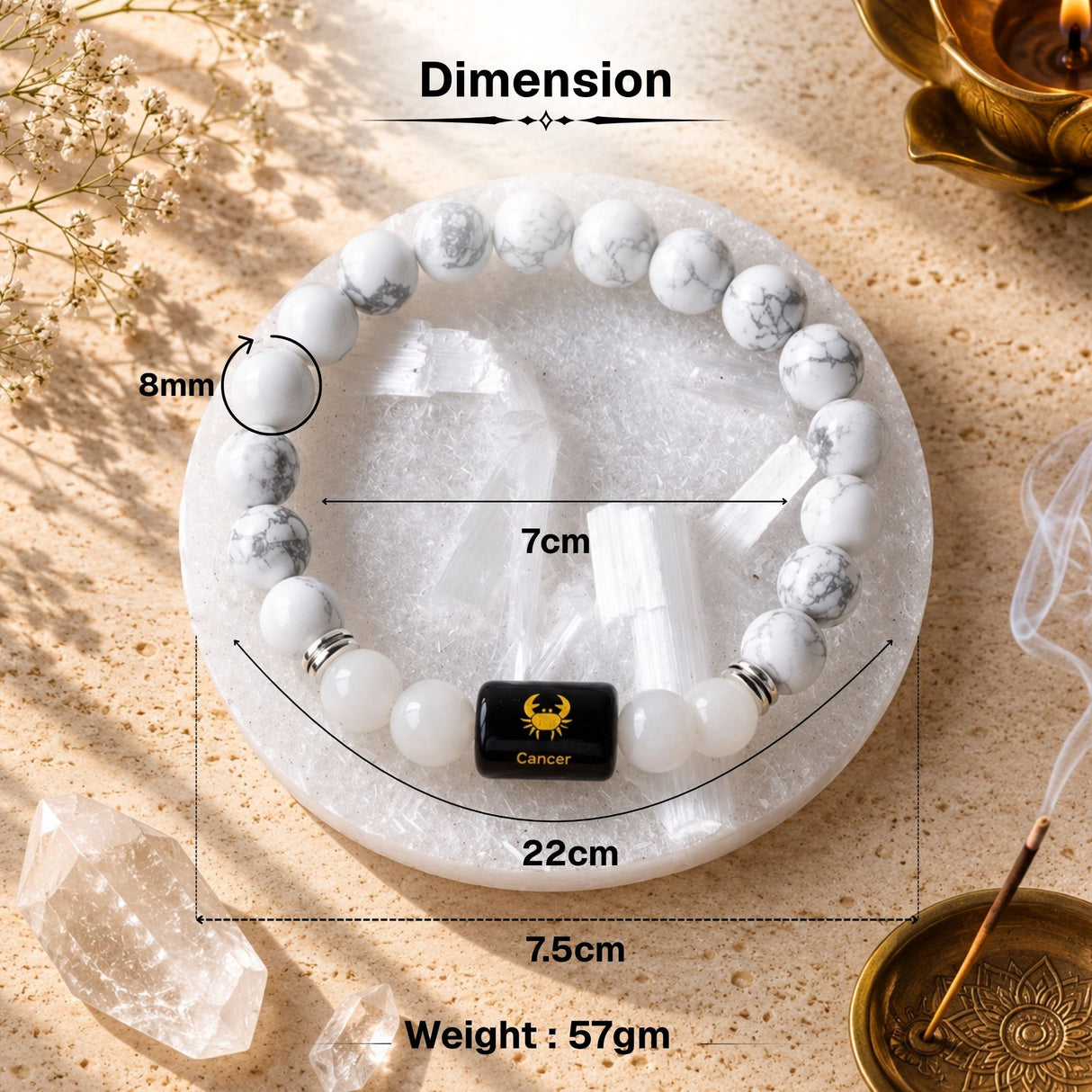 Howlite & Milky Quartz Zodiac Band for Cancer (कर्क राशि)