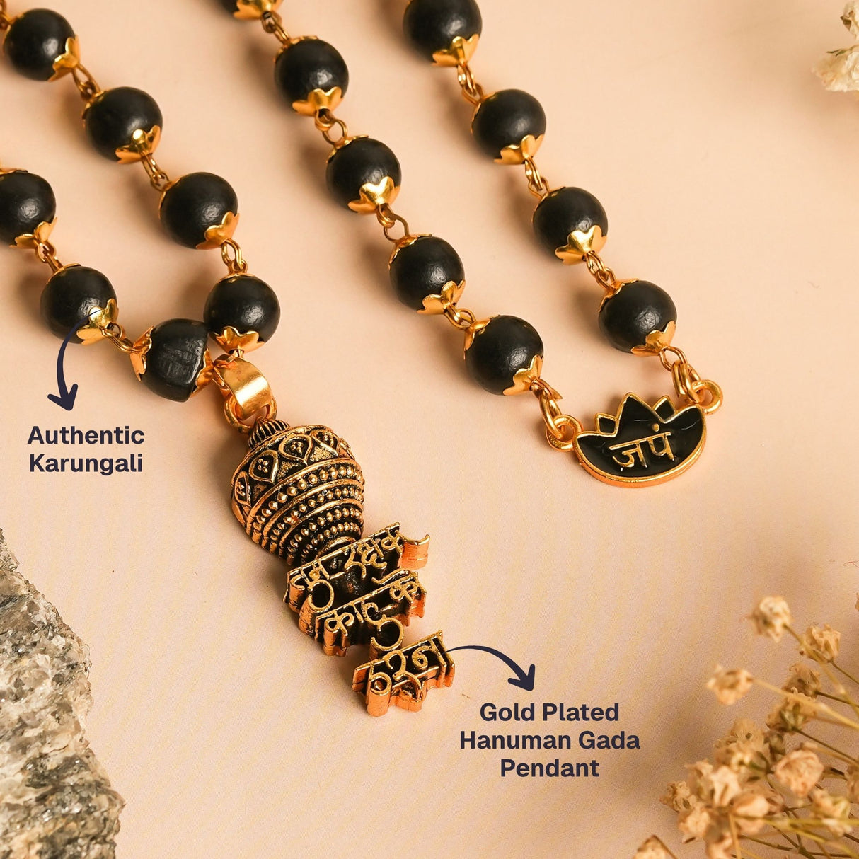Gold Plated Hanuman Gada Karungali Mala