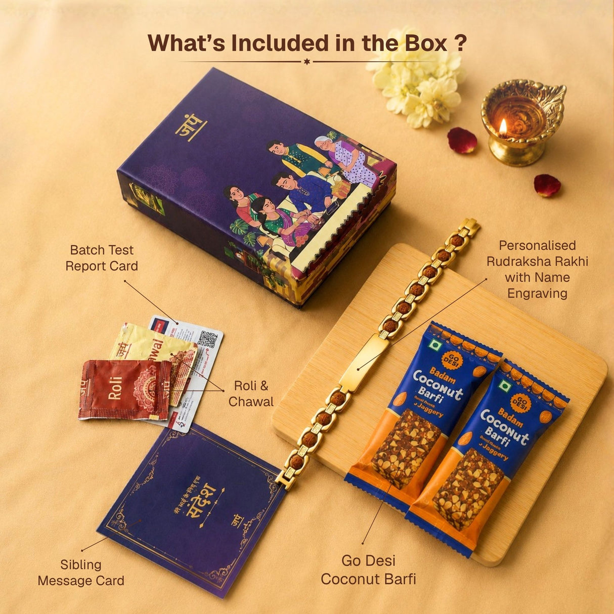 Customized Rudraksha Rakhi Hamper with Name Engraving