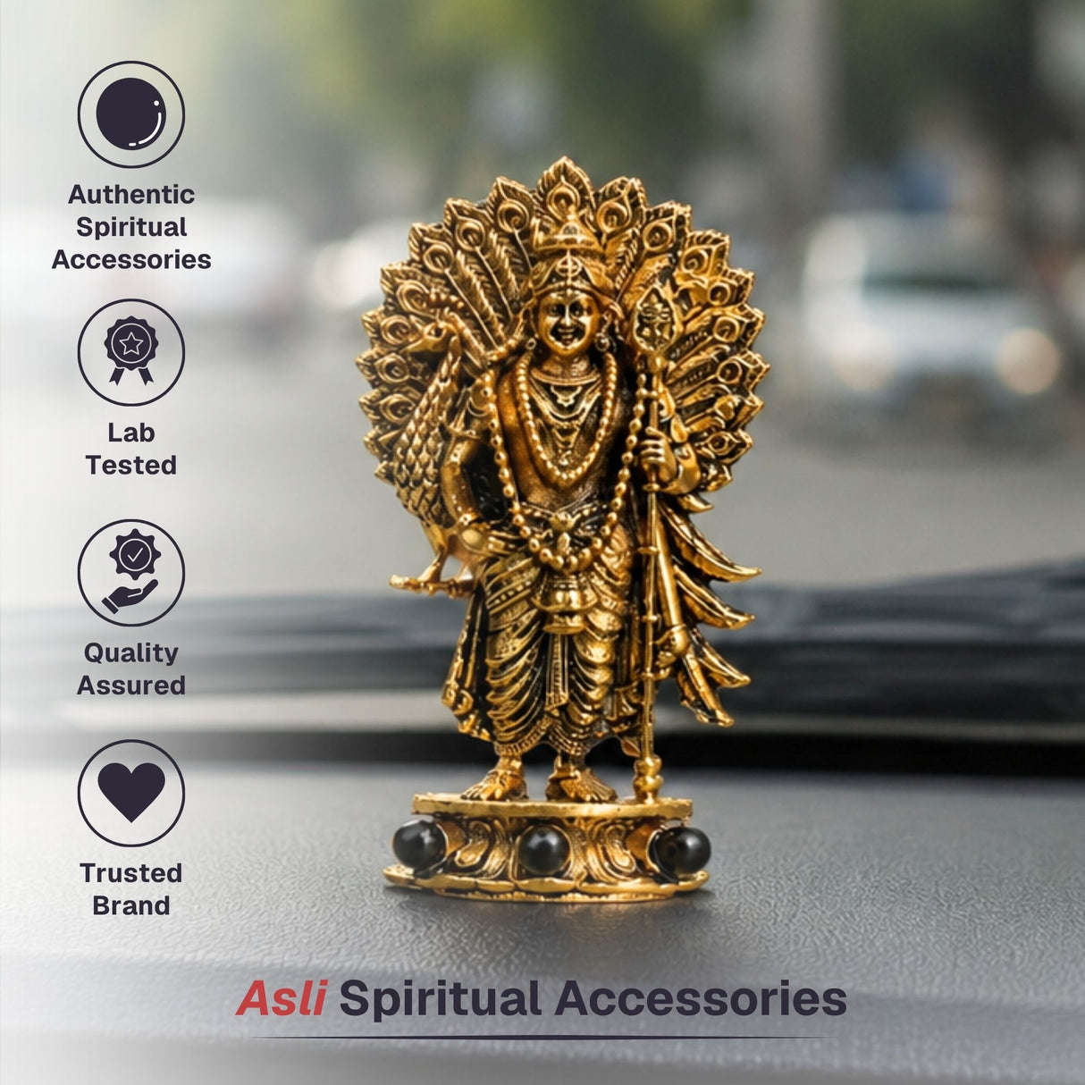 Gold Plated Lord Murugan Idol for Car Dashboard