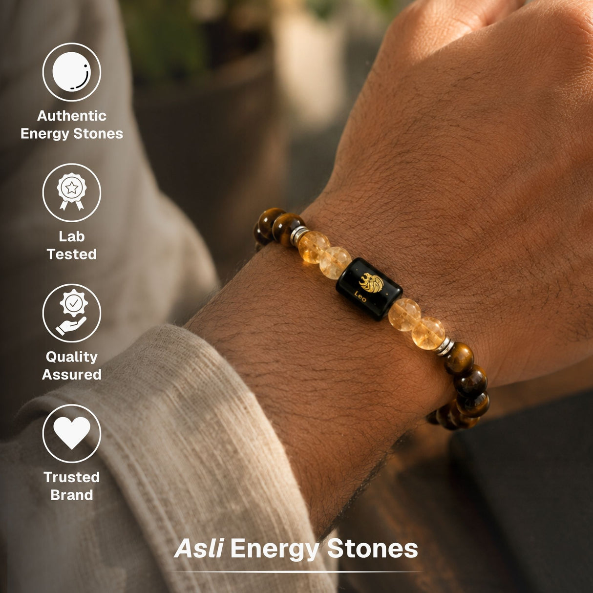 Tiger Eye & Citrine Zodiac Band for Leo (सिंह राशि)
