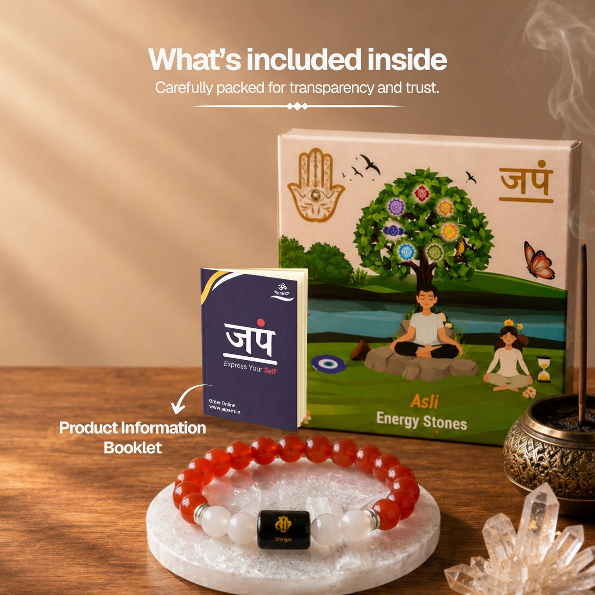Carnelian & Milky Quartz Zodiac Band for Virgo (कन्या राशि)