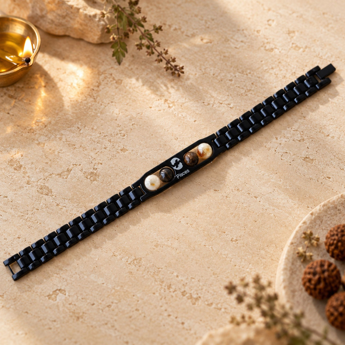Pisces Zodiac Sign Metal Bracelet + Free Selenite Plate