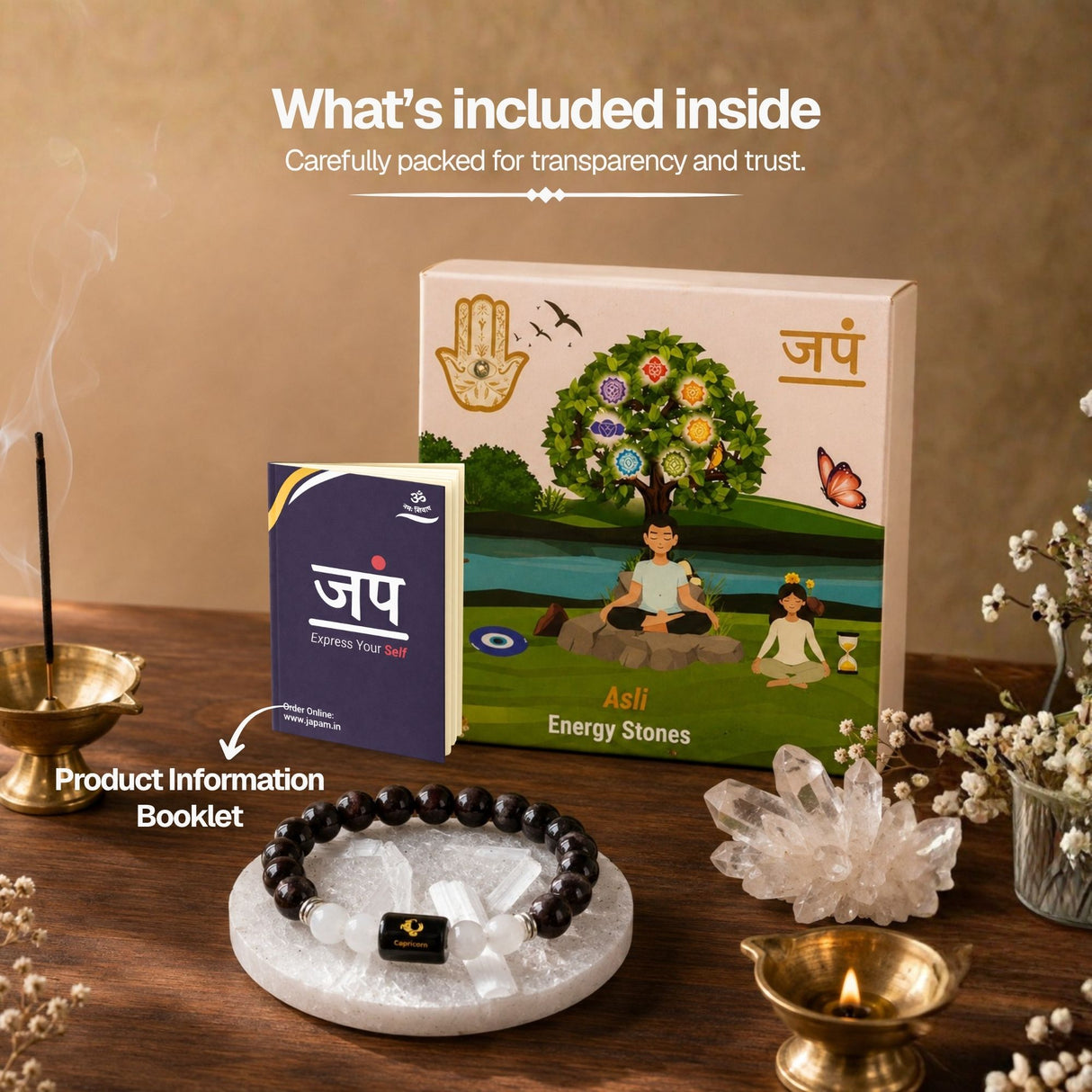 Garnet & Milky Quartz Zodiac Band for Capricorn (मकर राशि)
