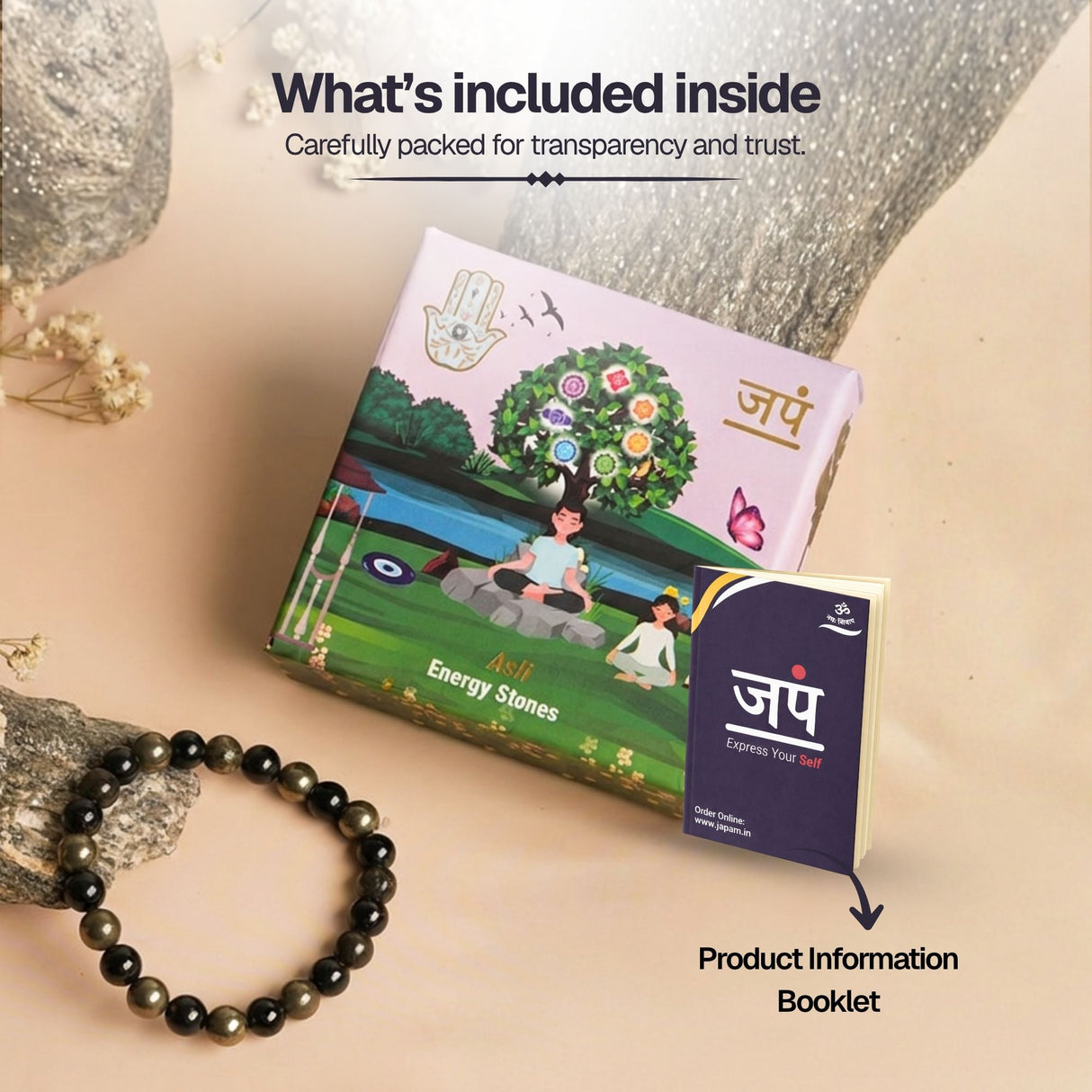 Wealth Shield Band with Pyrite and Black Obsidian Stones