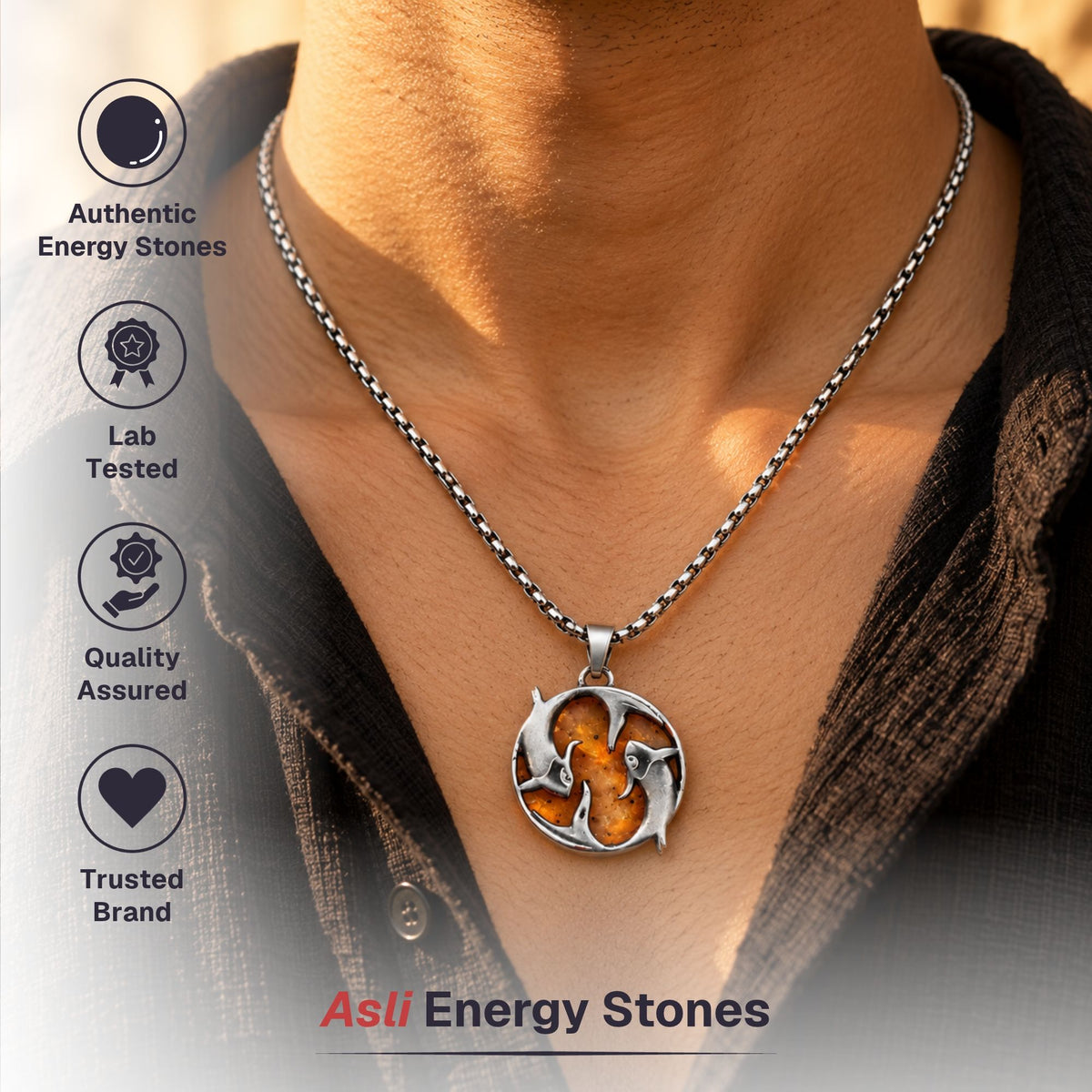 Pisces Zodiac Pendant with Citrine Stone