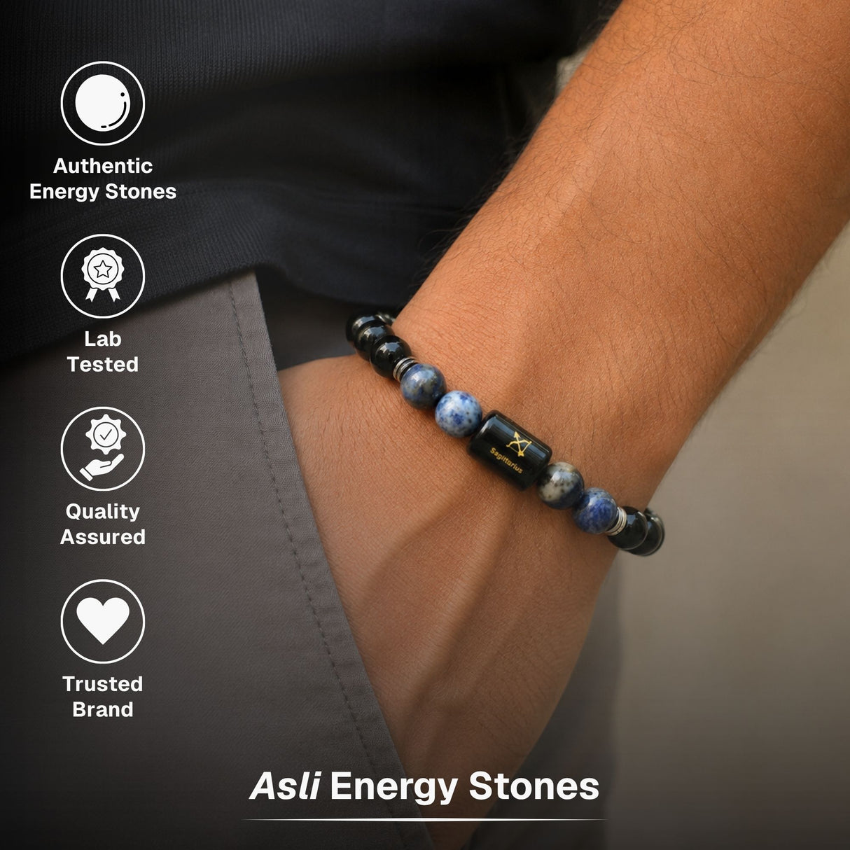 Black Obsidian & Lapis Lazuli Zodiac Band for Sagittarius (धनु राशि)