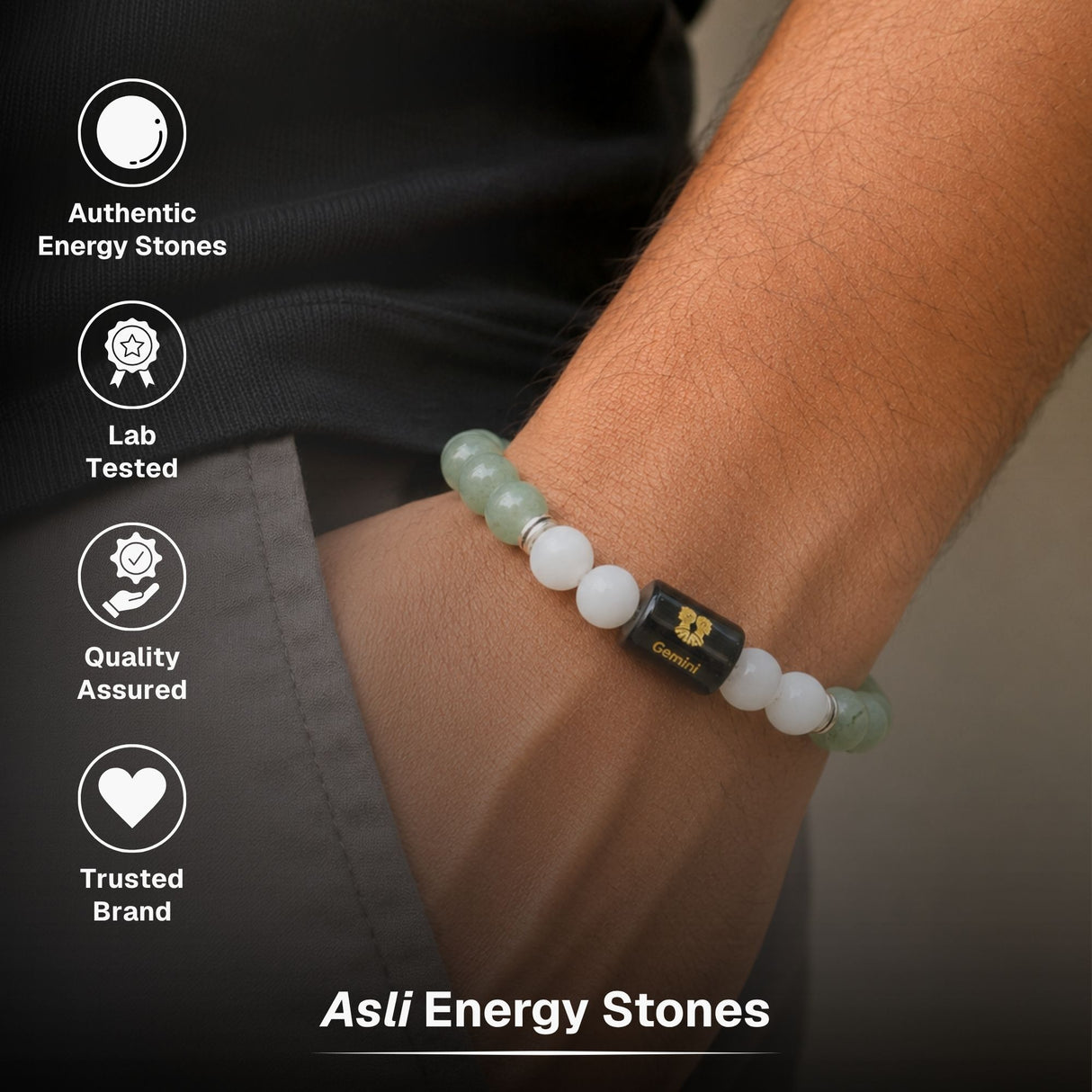 Green Aventurine & Milky Quartz Zodiac Band for Gemini (मिथुन राशि)
