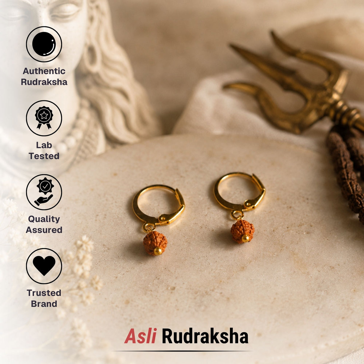 5 Mukhi Rudraksha Hoop Earings