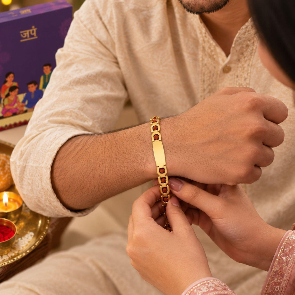 Customized Rudraksha Rakhi Hamper with Name Engraving