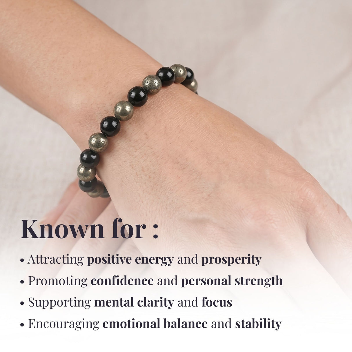 Wealth Shield Band with Pyrite and Black Obsidian Stones