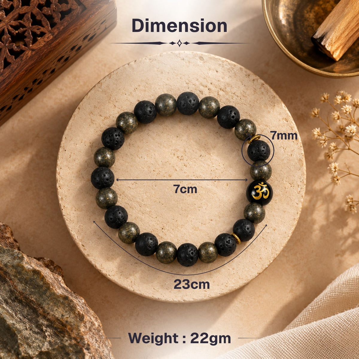Om Pyrite & Lava Stone Wealth Band
