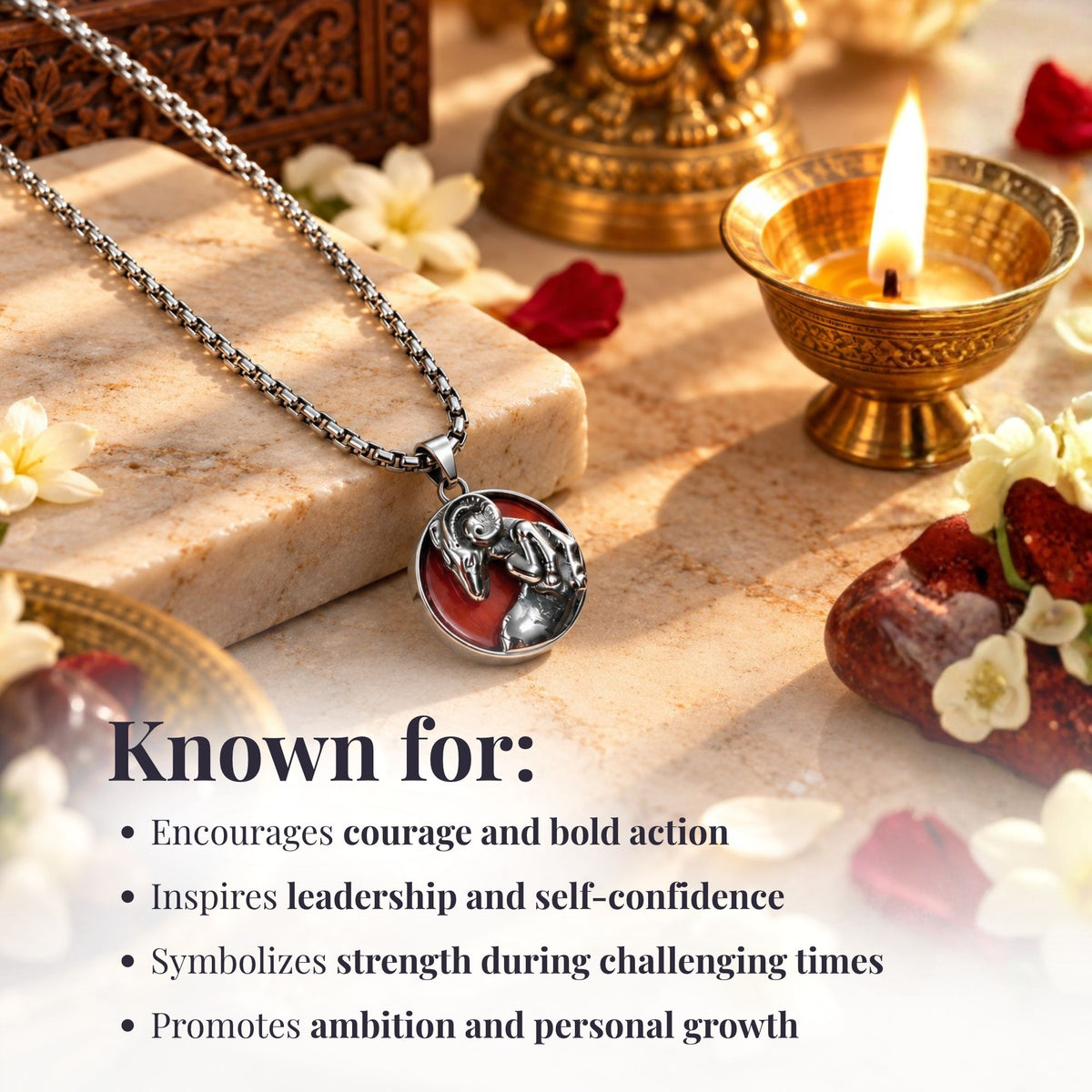 Aries Zodiac Pendant with Red Jasper Stone
