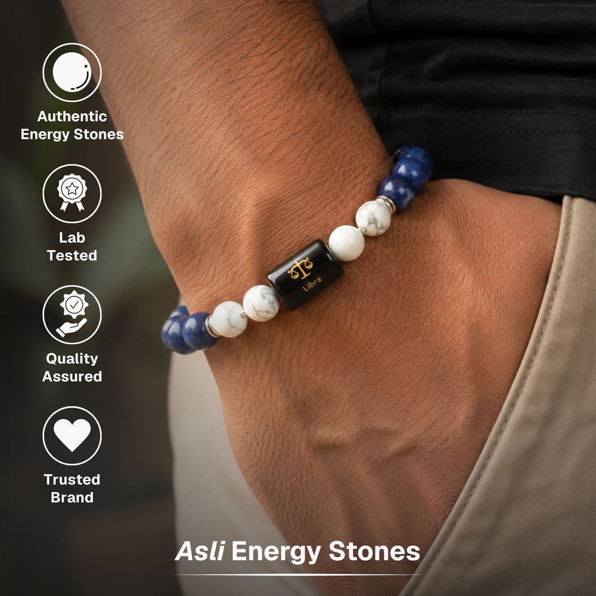 Lapis Lazuli & Howlite Zodiac Band for Libra (तुला राशि)
