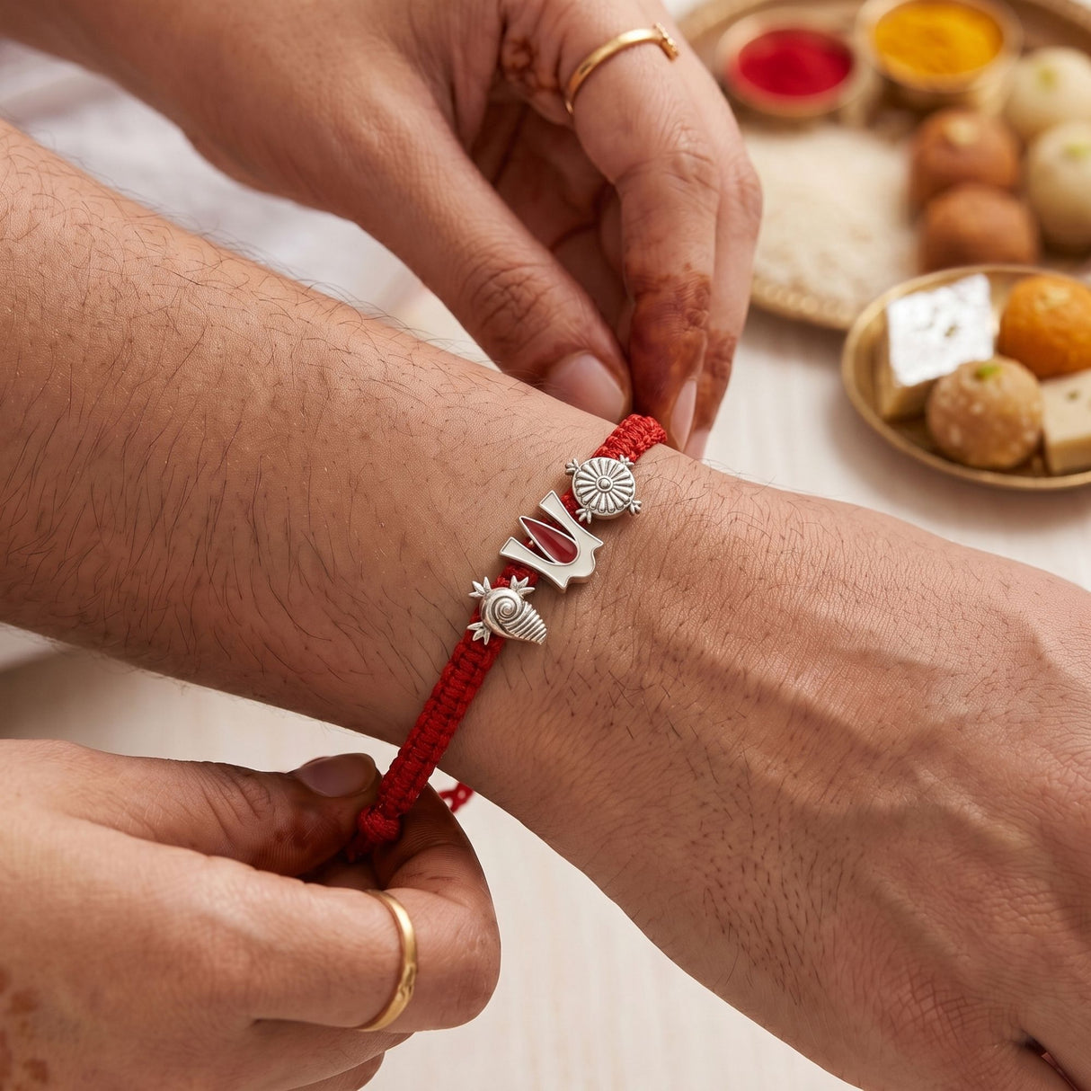 Shankh Tilak Chakra Meenakari Rakhi Box