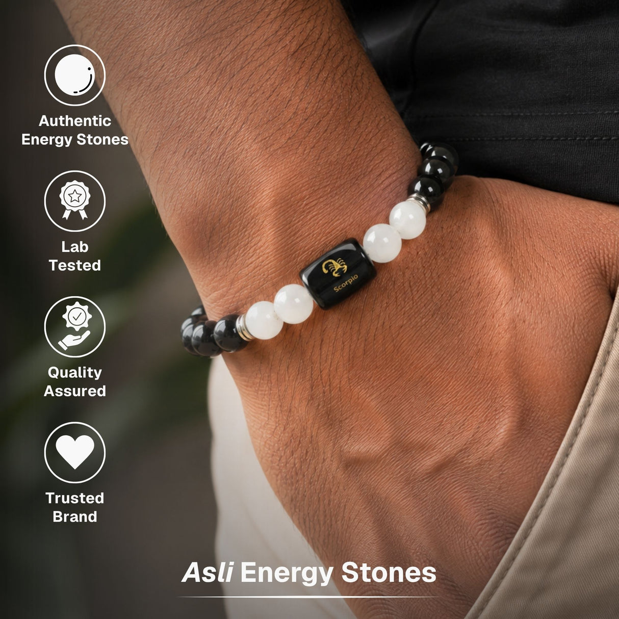 Black Obsidian & Milky Quartz Zodiac Band for Scorpio (वृश्चिक राशि)