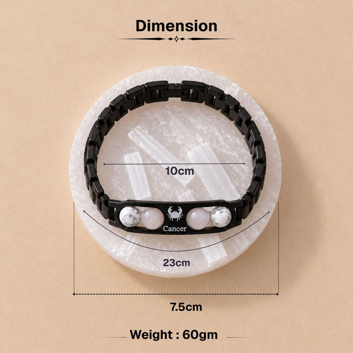 Cancer Zodiac Sign Metal Bracelet + Free Selenite Plate