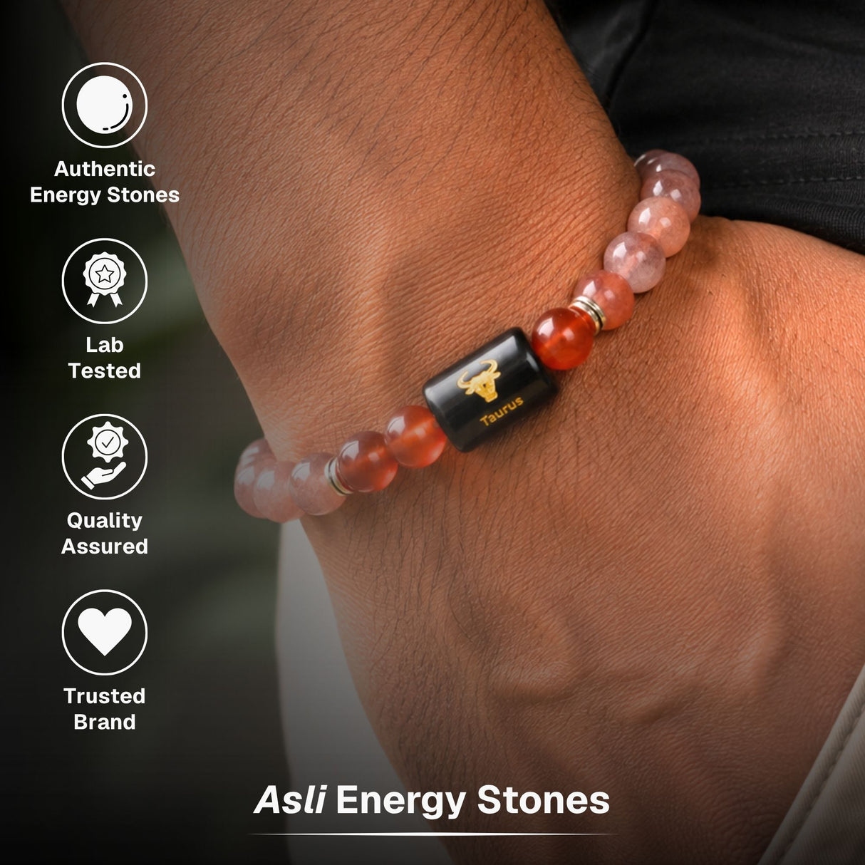 Sunstone & Carnelian Zodiac Band for Taurus (वृषभ राशि)