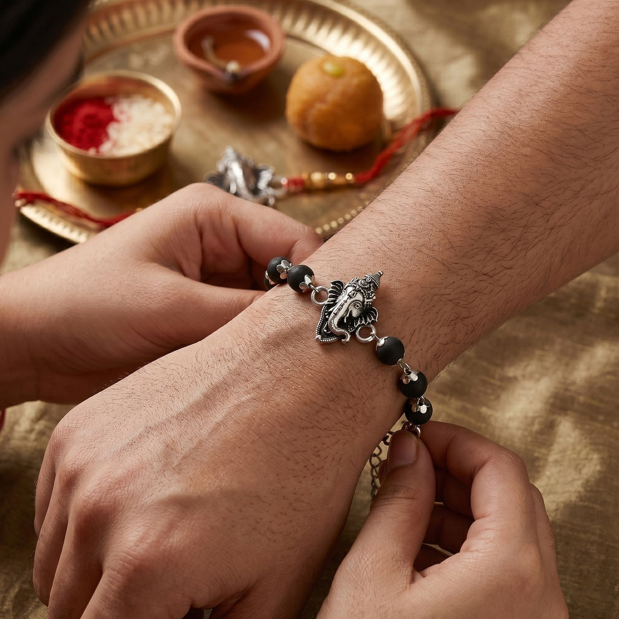 Silver Plated Ganesh Karungali Rakhi Box