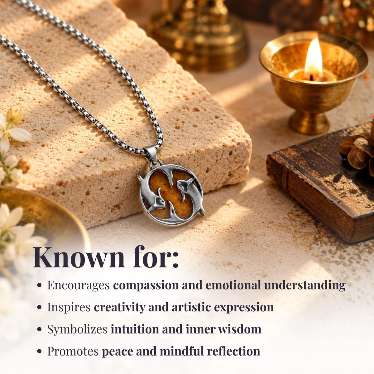 Pisces Zodiac Pendant with Citrine Stone