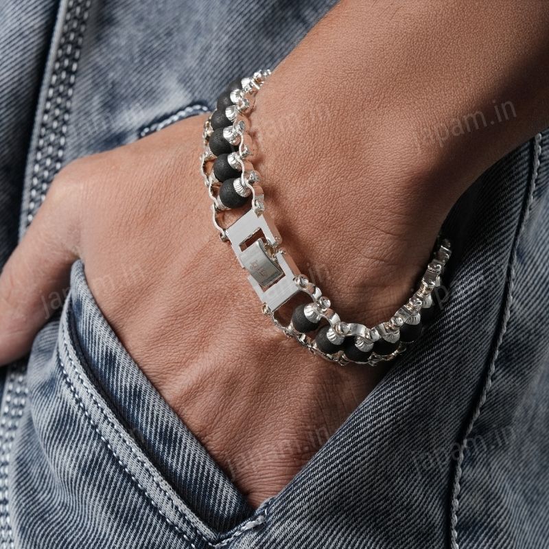 Silver Plated Karungali Modern Bracelet - Natural Ebony Wood – Japam