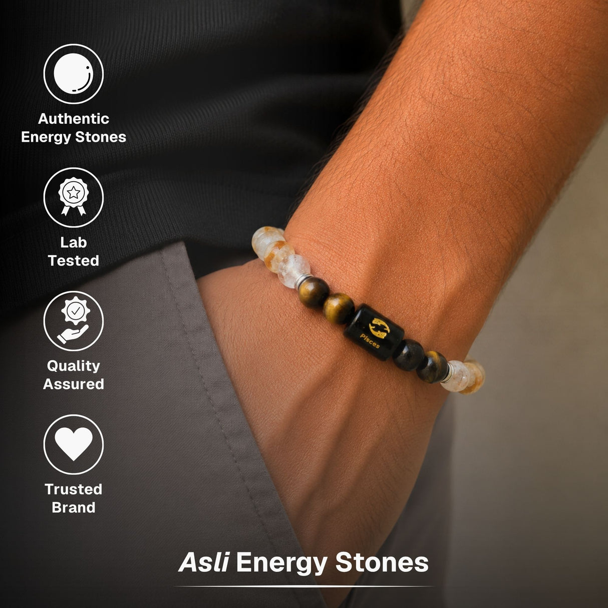 Citrine & Tiger Eye Zodiac Band for Pisces (मीन राशि)