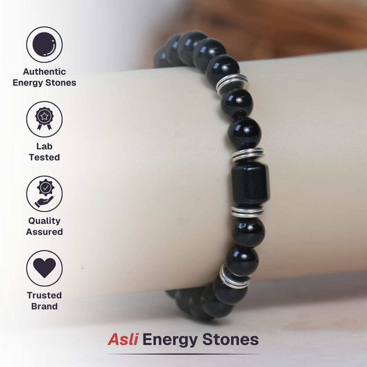 Black Onyx Zodiac Band – Aquarius (कुंभ राशि)