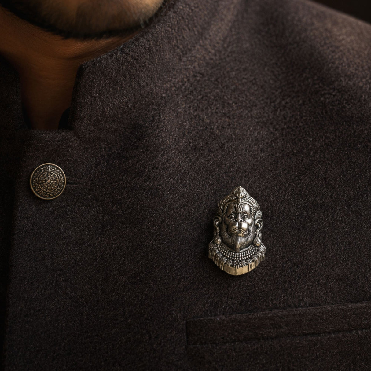 Silver Plated Veer Hanuman Brooch