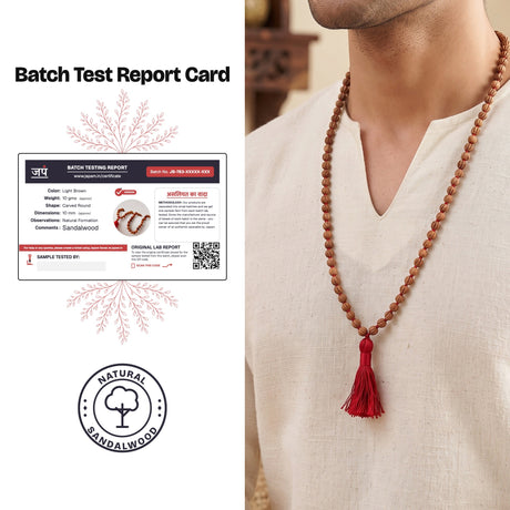 Japam Batch Test Report Card for the Chandan Carved Bead Mala