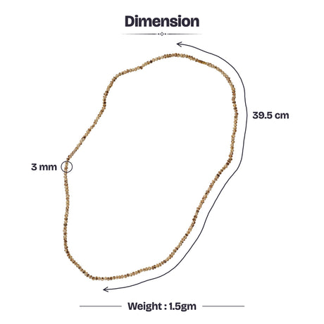 Tulsi Kanthi Mala dimensions: 39.5 cm laid flat, 3 mm round beads, 1.5 g