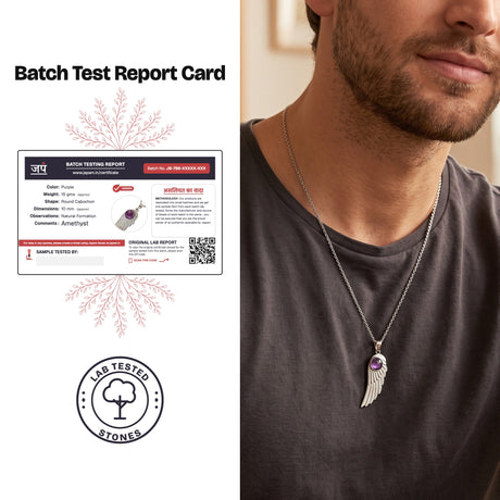 Japam Batch Test Report Card for the Amethyst Feather Pendant