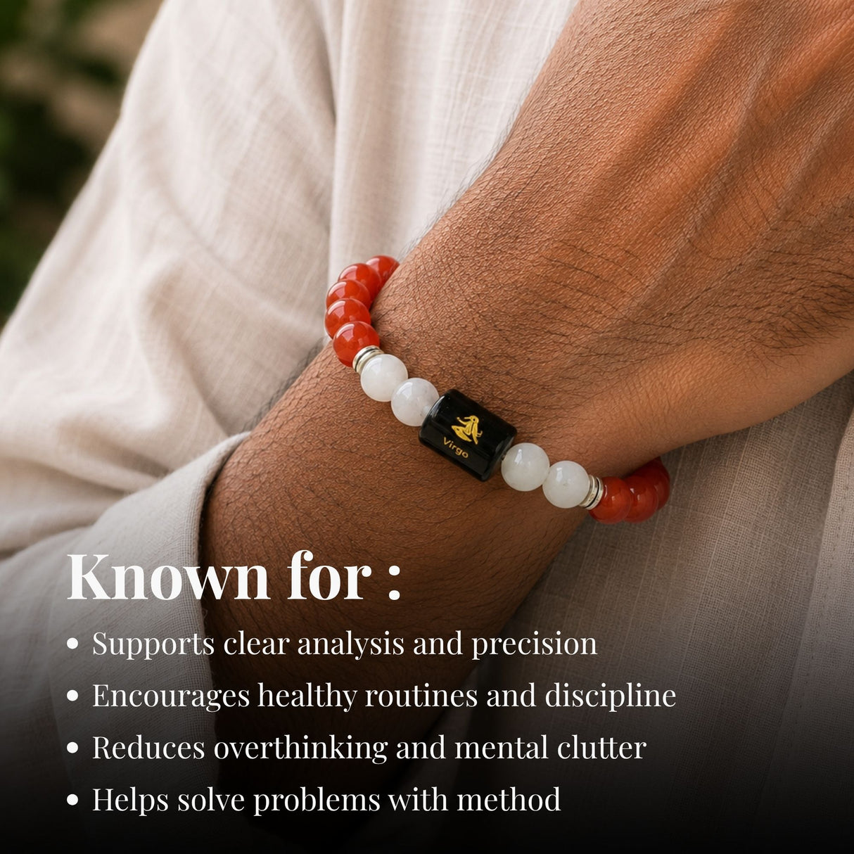 Carnelian & Milky Quartz Zodiac Band for Virgo (कन्या राशि)