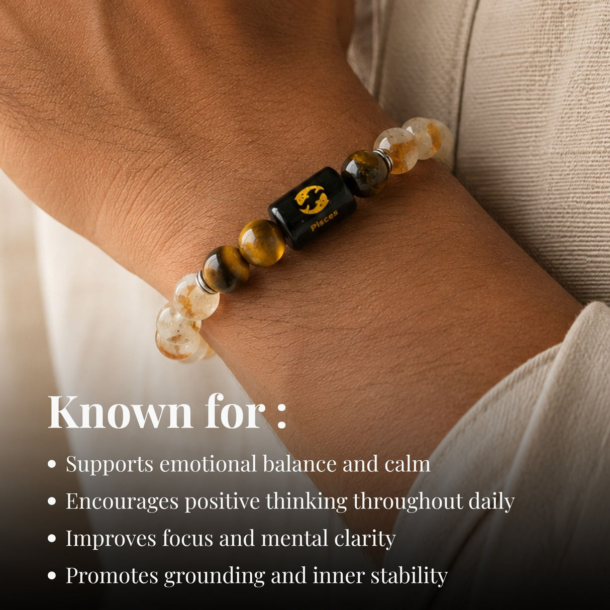 Citrine & Tiger Eye Zodiac Band for Pisces (मीन राशि)