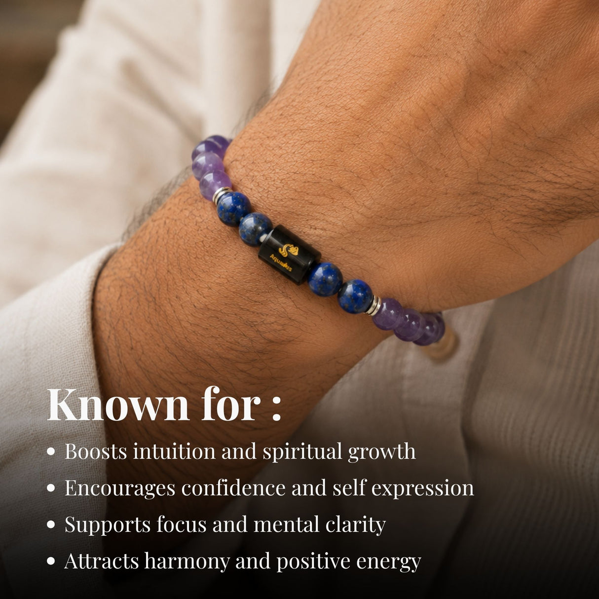 Amethyst & Lapis Lazuli Zodiac Band for Aquarius (कुंभ राशि)