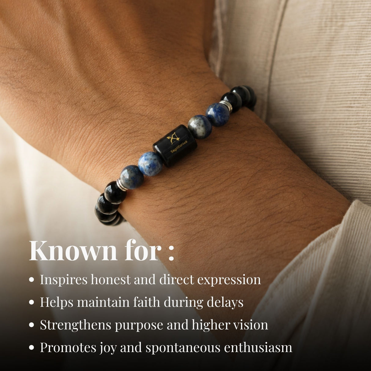 Black Obsidian & Lapis Lazuli Zodiac Band for Sagittarius (धनु राशि)