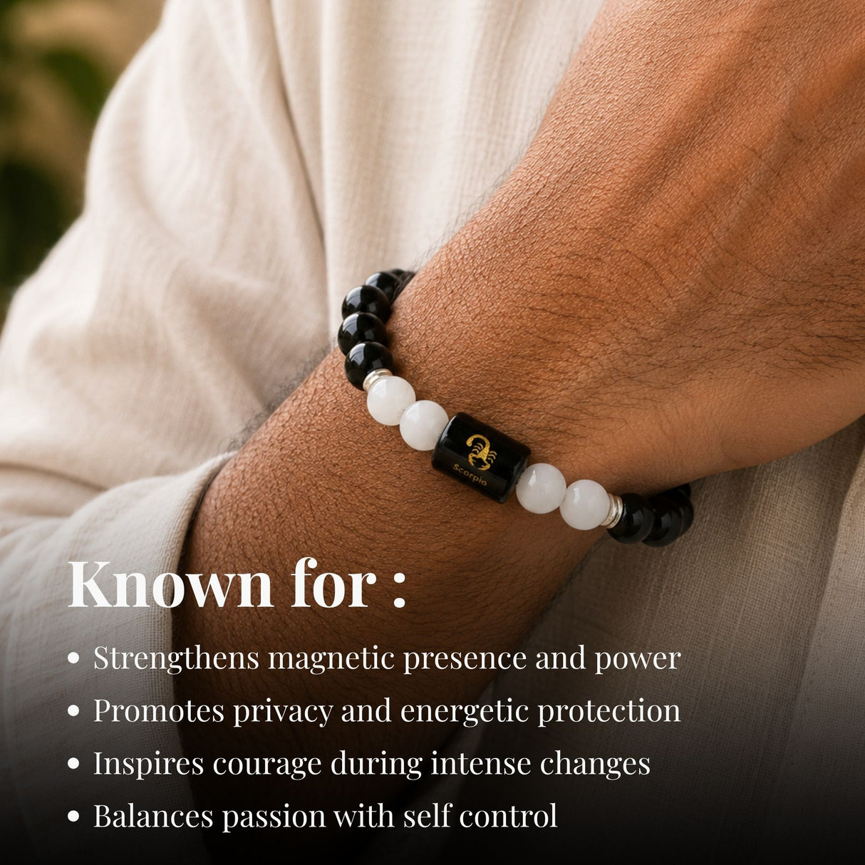 Black Obsidian & Milky Quartz Zodiac Band for Scorpio (वृश्चिक राशि)