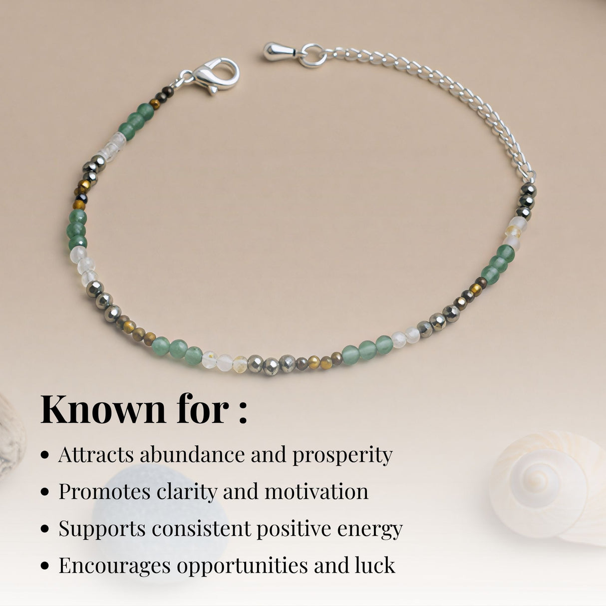 Money Magnet Anklet with Pyrite, Tiger Eye, Citrine & Aventurine Beads